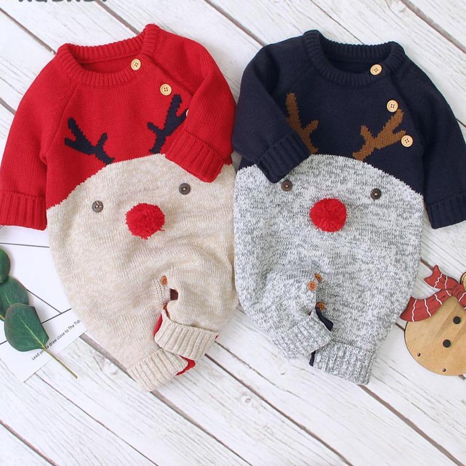 Baby Weihnachtspullover Overall Rentier Design - Weihnachts Outfit Für Babys 0-18 Monate