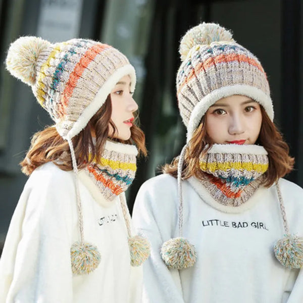 Bunte Unisex Wollmütze Schal Set