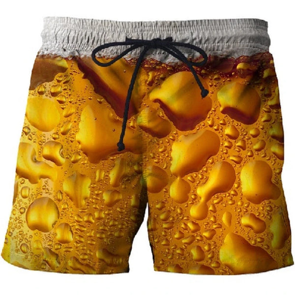 Funny men's swim trunks with beer motif
