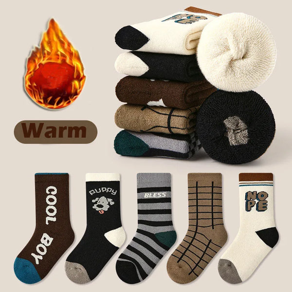 Lined winter wool socks for children (5 pairs)