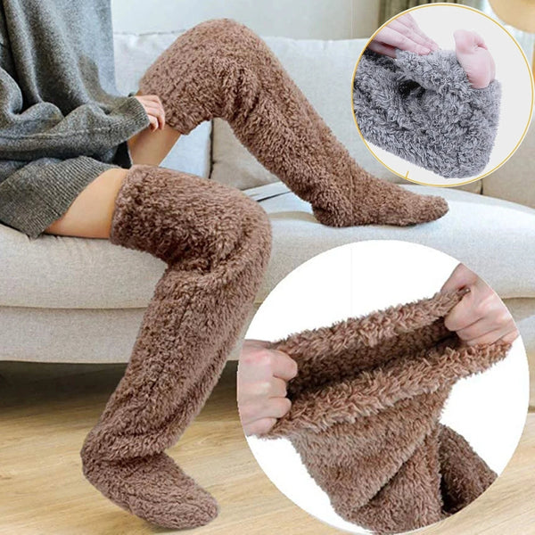 Damen Fuzzy Overknees Winter Socken