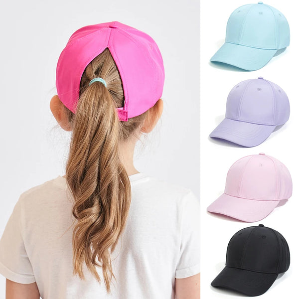 Kids baseball cap with hole for braid