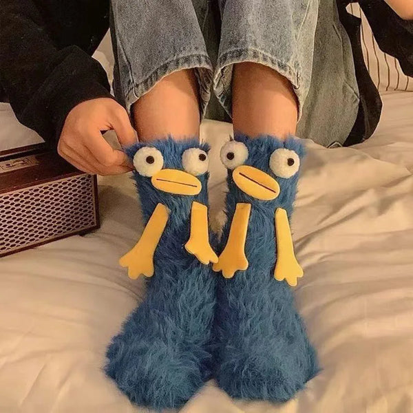 Fluffy Cartoon Women's Socks with Face