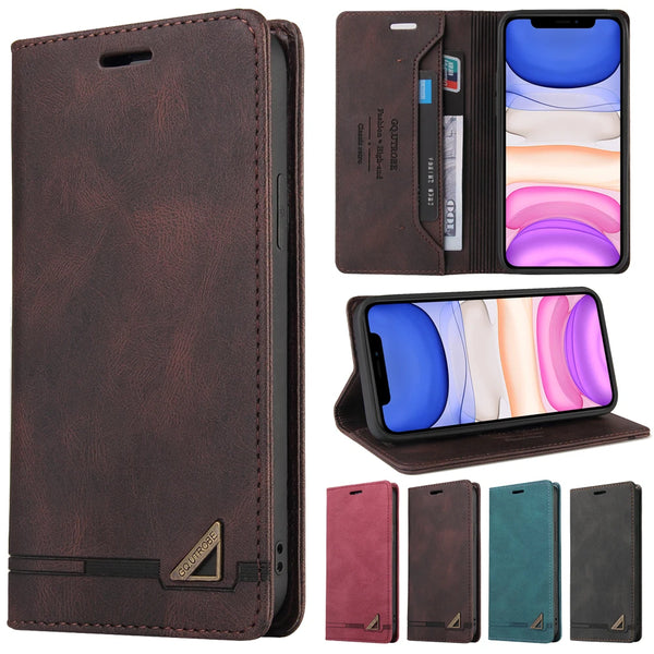 iPhone leather protective flip case with RFID blocking and card slots