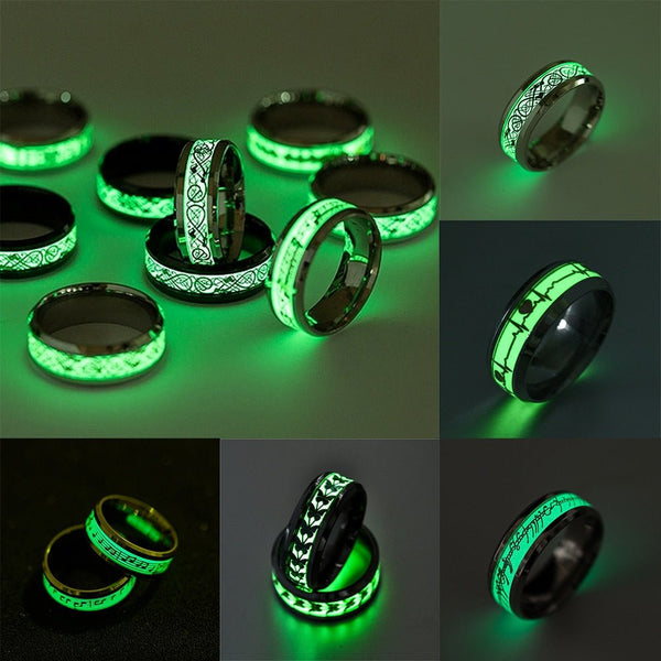 Glowing stainless steel ring in the dark
