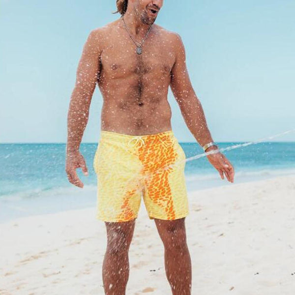Color-changing swim trunks when wet