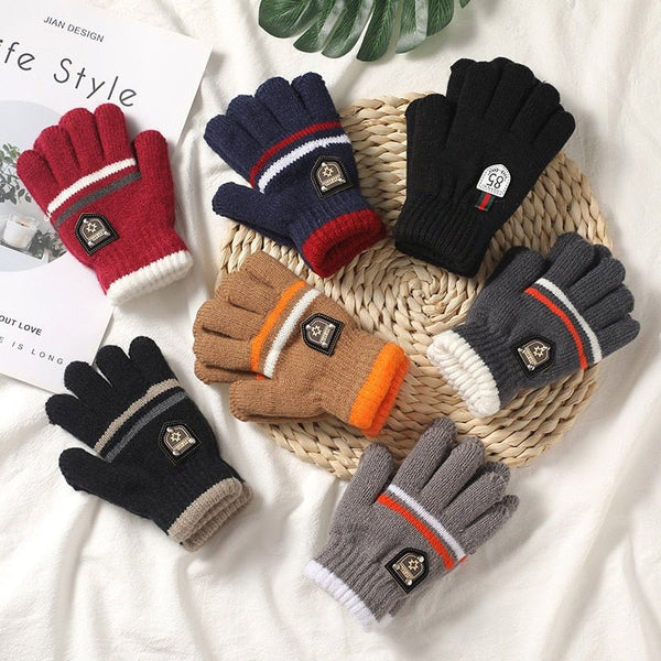Thick children's wool gloves with full fingers (5-10 years)