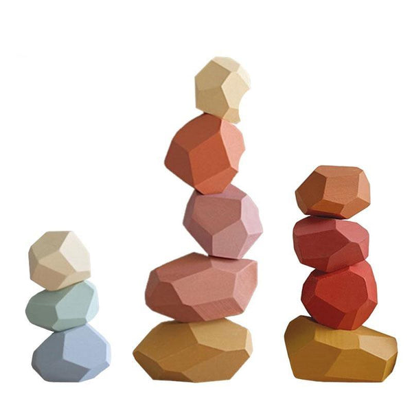 Wood Stone Set Balancing Blocks Natural Wood Toy