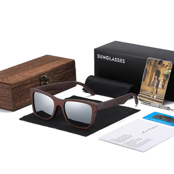 Men's bamboo sunglasses with mirrored lenses