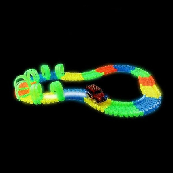 Magically glowing racetrack including car