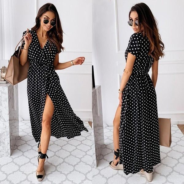 Langes Boho Casual Sommerkleid mit Ärmeln und Schlitz