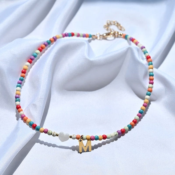 Colorful bead necklace with letter pendant