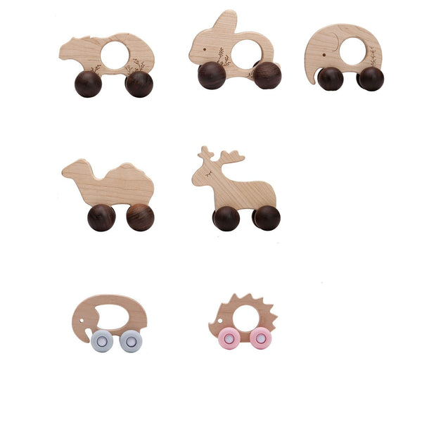 Montessori wooden toy car animals with wheels