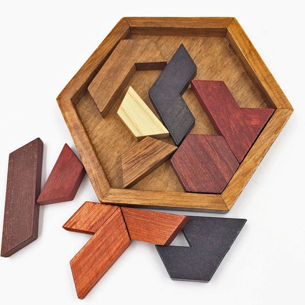Hexagon Montessori geometric wooden puzzle