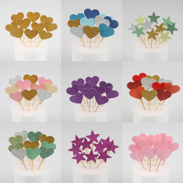 Colorful Cake Toppers Star Heart Wedding Decoration (10 Pieces)