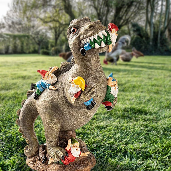 Gartendeko T-Rex Dino frisst Gartenzwerge