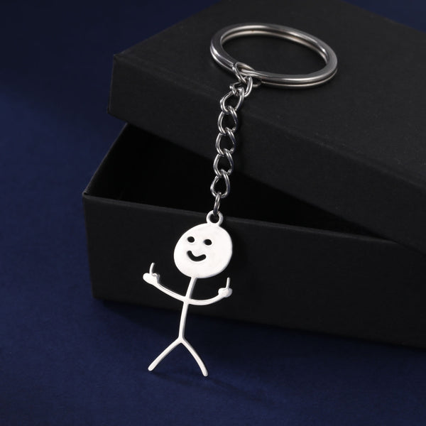 Funny Middle Finger Stick Figure Keychain
