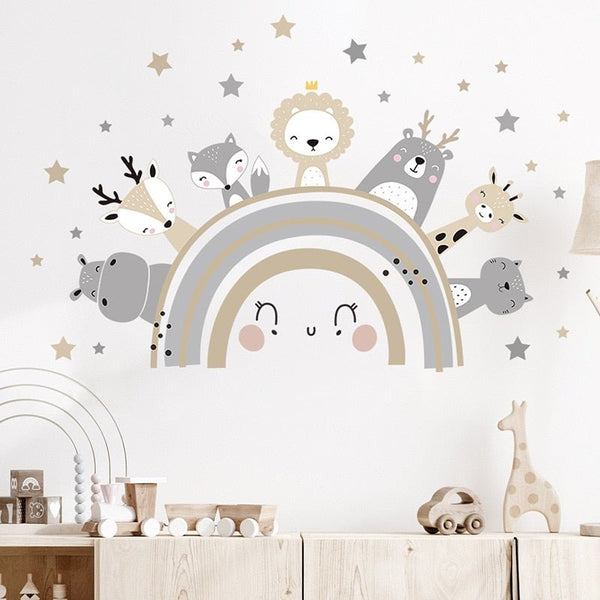 Cartoon Regenbogen Tierkinder Wandtattoo