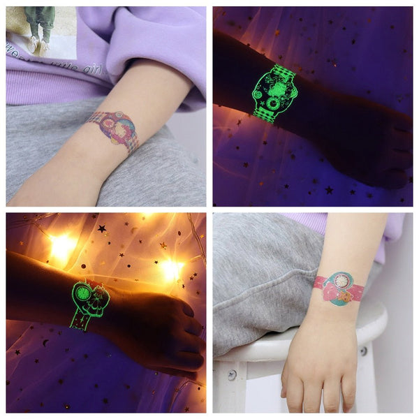 Glow-in-the-dark washable clock tattoo stickers
