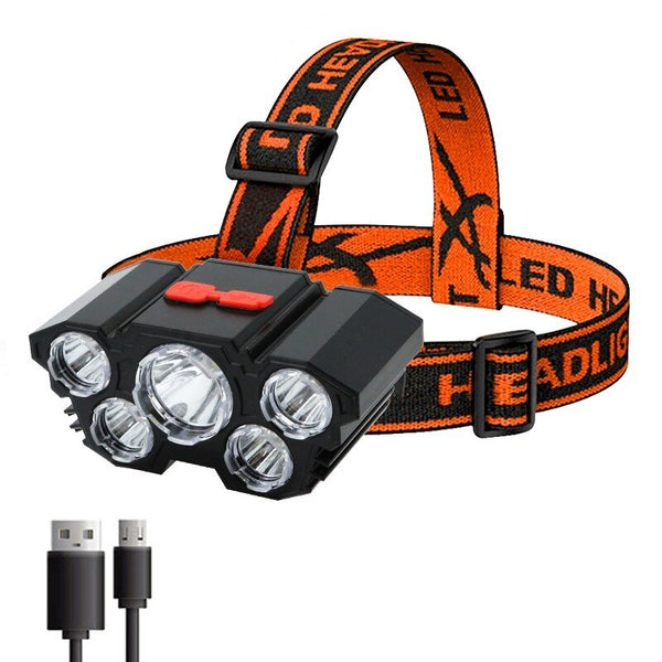 Rechargeable 5 LED Head USB Headlamp